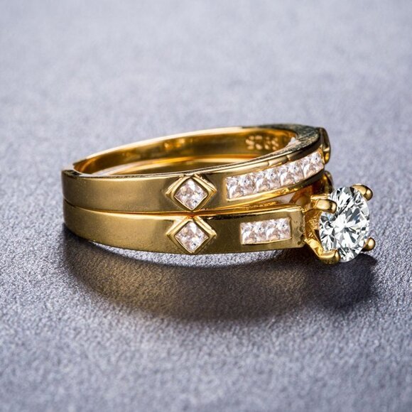 ✨ Pieces Cubic Zirconia Stylish Wedding Couple Ring, FB16FA1019 - Picture 2 of 5
